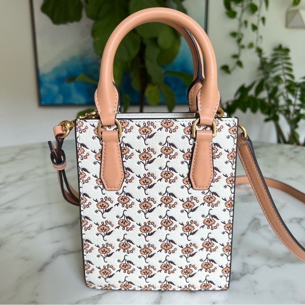 Tory Burch Blake Printed Mini Shopper French Cream Curly Ditsy Logo Floral - Picture 2 of 12